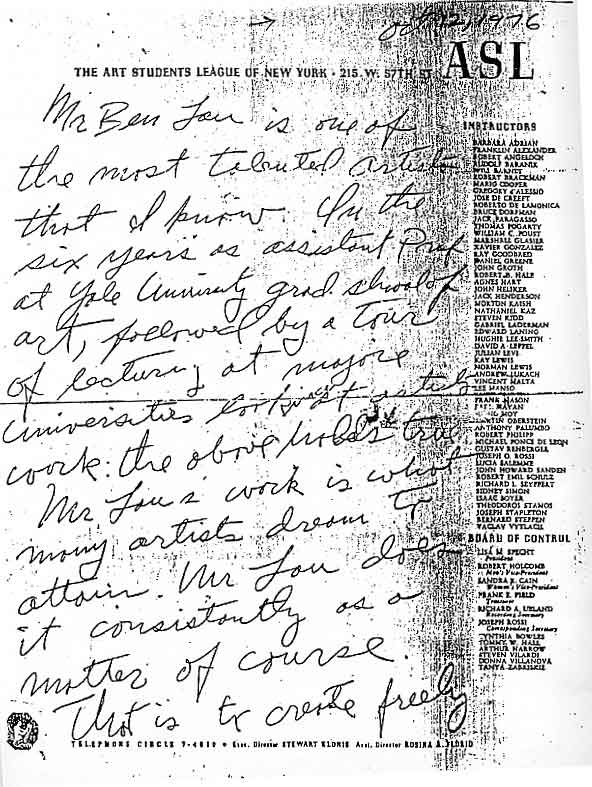 Knox Martin's 1976 letter, page 1
