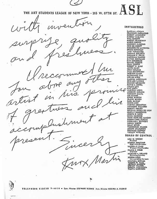 Knox Martin's 1976 letter, page 2